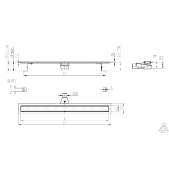 Lineární nerezový žlab 1200 mm, drops lesk s otočným bočním sifonem D50 CH NA 1200 D