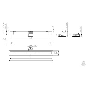 Lineární nerezový žlab 650 mm,boční D50,klasik mat CH N 650 K 1