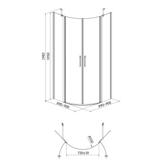 Cersanit Moduo sprchový kout čtvrtkruh 90x90x195 R55 čiré S162-010
