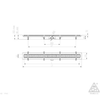 Podlahový linear. žlab 750 mm,boční D50,square mat CH 750/50 S 1