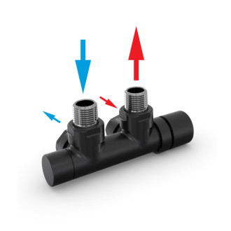 Set P armatura rohová, rozteč 50 mm, s regulační hlavicí vpravo RAL0557