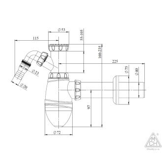 Sifon umyvadlový DN40 s převlečnou maticí 5/4" - 6/4" a přípojkou