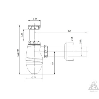 Sifon umyvadlový DN40 s převlečnou maticí 5/4" - 6/4"