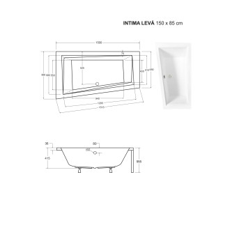 BESCO vana INTIMA 150 (1500x850 mm), levé provedení, bez nožiček VANINTI15L
