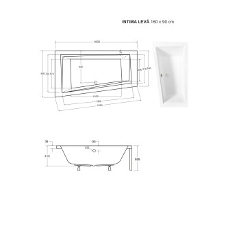 BESCO vana INTIMA 160 (1600x900 mm), levé provedení, bez nožiček VANINTI16L