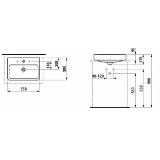 Umyvadlo na desku Laufen Pro S 55x38 cm otvor pro baterii uprostřed H8129520001041