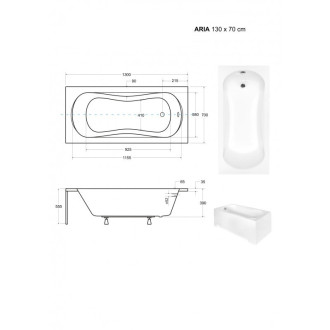 Obdélníková vana ARIA/ARIA PLUS - 130 × 70 cm, s nožičkami, Ano