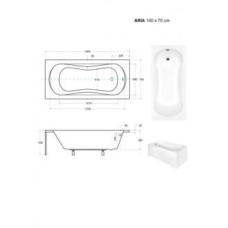 Obdélníková vana ARIA/ARIA PLUS - 140 × 70 cm, s nožičkami, Ano