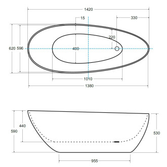 BESCO vana volně stojící GOYA 1420x620 mm, černá / bílá barva, litý mramor VANSAL14BW