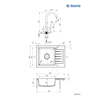 Deante SET ZQZAS11A Jednodřez s odkapem + baterie, metalická šedá