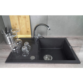 Deante CORIO Set granitový dřez, grafit + dřezová baterie, černá ZRCP2113
