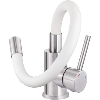 Deante LUNO dřezová baterie s flexibilním ramínkem, ocel-bílá BOC_W720