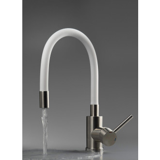 Deante LUNO dřezová baterie s flexibilním ramínkem, ocel-bílá BOC_W720