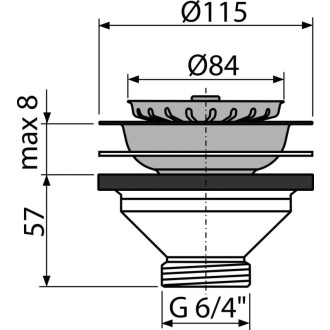 ALCA  A37 "Výpust dřezová 6/4"" s nerezovou mřížkou DN115"