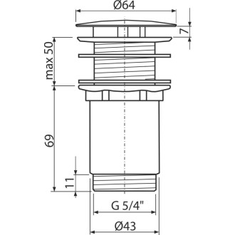 ALCA  A396B Výpust umyvadlová 5/4" celokovová, velká zátka, bílá-lesk