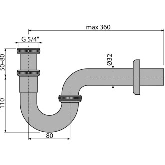 ALCA  A432 "Sifon umyvadlový „U“ DN32 s převlečnou maticí 5/4"", kov"