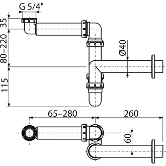 Prostorově úsporný umyvadlový sifon DN40 s převlečnou maticí 5/4"