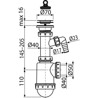 ALCA  A441P-DN50/40 Sifon dřezový s nerezovou mřížkou DN70 a přípojko