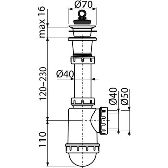 ALCA  A442-DN50/40 Sifon dřezový s plastovou mřížkou DN70
