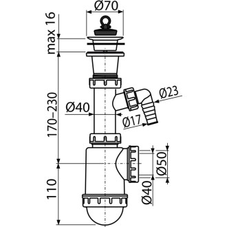 ALCA  A442P-DN50/40 Sifon dřezový s plastovou mřížkou DN70 a přípojkou