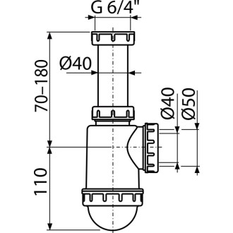 ALCA  A443-DN50/40 "Sifon dřezový s převlečnou maticí 6/4"""