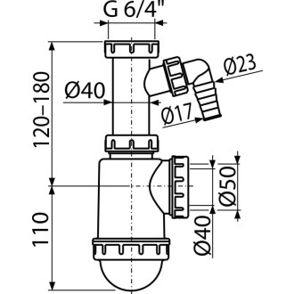 ALCA  A443P-DN50/40 "Sifon dřezový s převlečnou maticí 6/4"" a přípojkou"