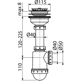ALCA  A446-DN50/40 Sifon dřezový s nerezovou mřížkou DN115