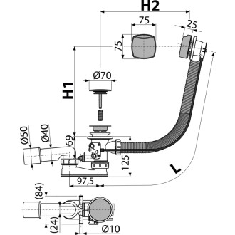 ALCA  A566-112122-100 Sifon vanový pro hydromasážní vany, chrom