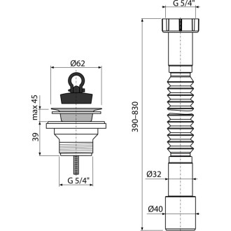 ALCA  A750+A31 Flexi připojení 5/4"×32/40 plast + Výpusť 5/4" s nerezovou mřížkou DN63