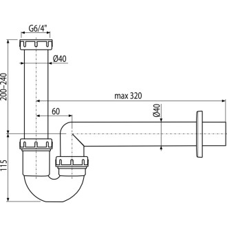 ALCA  A80-DN40 "Sifon trubkový s převlečnou maticí 6/4"""