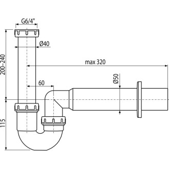 ALCA  A80-DN50 "Sifon trubkový s převlečnou maticí 6/4"""