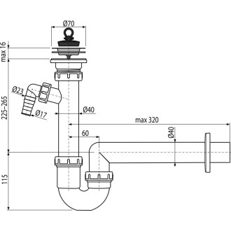 ALCA  A810-DN40 Sifon trubkový s nerezovou mřížkou DN70 a přípojkou
