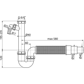 ALCA  A83-DN50/40 "Sifon trubkový s převlečnou maticí 6/4"", přípojkou a flexi hadicí"