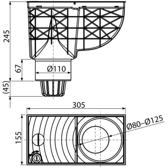 ALCA  AGV1S Univerzální lapač střešních splavenin 300×155/110 mm přímý, šedá