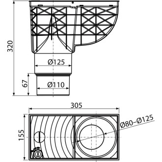 ALCA  AGV4S Univerzální lapač střešních splavenin 300×155/125/110 mm přímý, šedá