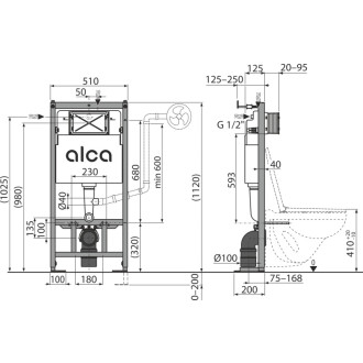 ALCA  AM101/1120F Sádromodul - Předstěnový instalační systém pro suchou instalaci