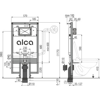ALCA  AM1101/1200 Sádromodul Slim - Předstěnový instalační systém pro suchou instalaci