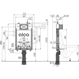 ALCA  AM1115/1000 Renovmodul Slim - Předstěnový instalační systém pro zazdívání