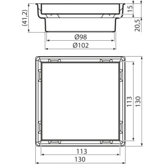 Nástavec hrdla vpusti + Oboustranný rošt 130×130 mm, nerez