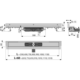 ALCA  APZ104-1150 Flexible Low - Podlahový žlab s okrajem pro perforovaný rošt