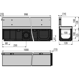 ALCA  AVZ101-R121 Venkovní žlab štěrbinový s asymetrickým nástavcem 100 mm, pozink. ocel