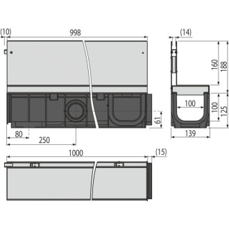 ALCA  AVZ101-R122 Venkovní žlab štěrbinový s asymetrickým nástavcem 160 mm, pozink. ocel