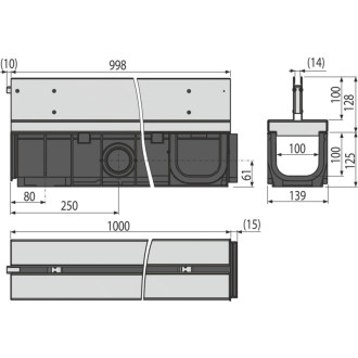 ALCA  AVZ101-R123 Venkovní žlab štěrbinový se symetrickým nástavcem 100 mm, pozink. ocel