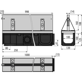 ALCA  AVZ101-R124 Venkovní žlab štěrbinový se symetrickým nástavcem 160 mm, pozink. ocel