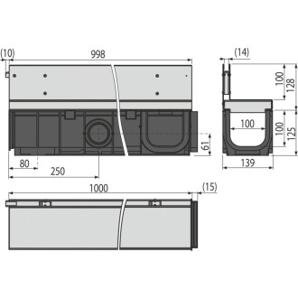 ALCA  AVZ101-R321 Venkovní žlab štěrbinový s asymetrickým nástavcem 100 mm, nerez
