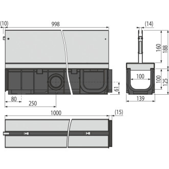 ALCA  AVZ101-R324 Venkovní žlab štěrbinový se symetrickým nástavcem 160 mm, nerez