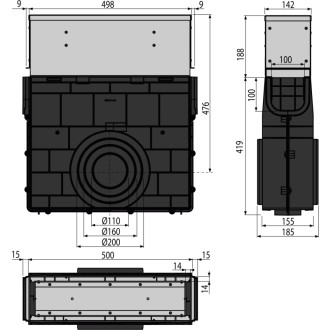 ALCA AVZ101R-R122R Venkovní žlabová vpust štěrbinová s asym. nástavcem 160mm, pozink. ocel