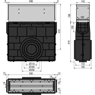 ALCA AVZ101R-R124R Venkovní žlabová vpust štěrbinová se symet. nástavcem 160, pozink. ocel