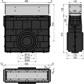 ALCA  AVZ101R-R321R Venkovní žlabová vpust štěrbinová s asym. nástavcem 100 mm, nerez