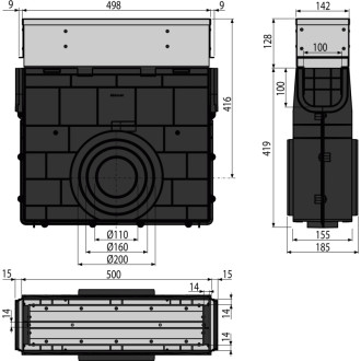 ALCA AVZ101R-R323R Venkovní žlabová vpust štěrbinová se symetrickým nástavcem 100mm, nerez
